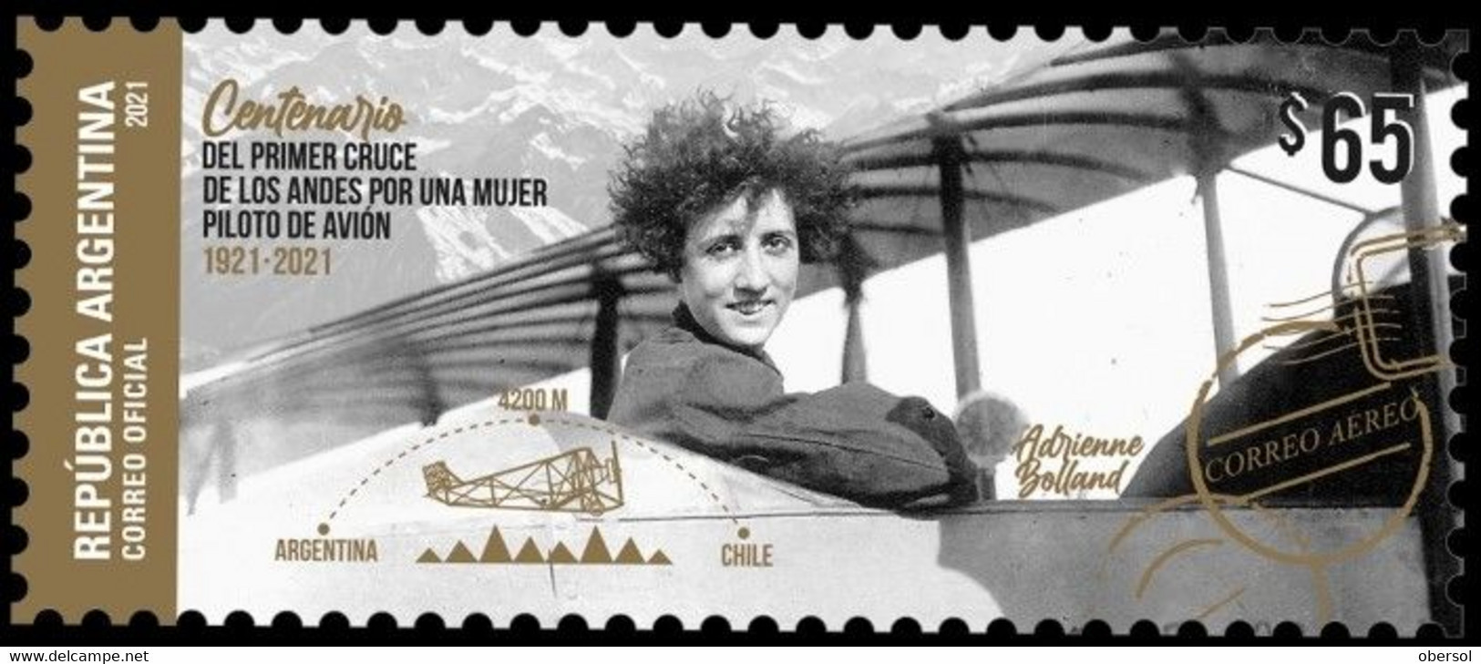 Argentina 2021 Adrienne Bolland, First Andean Flight Crossed By A Woman Airplanes Aviation MNH - Neufs