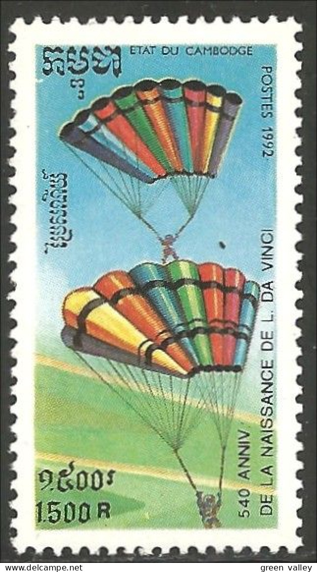 534 Cambodge Parachute Invention Leonard Vinci Leonardo MNH ** Neuf SC (KAM-253) - Paracaidismo