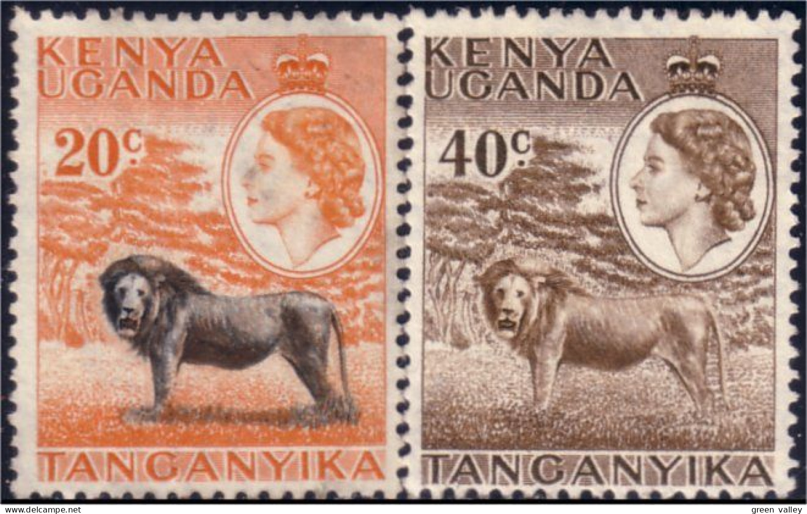 554 Kenya Uganda Tanganyika Lions 20c 40c No Gum Sans Gomme (KUT-15) - Kenya, Oeganda & Tanganyika