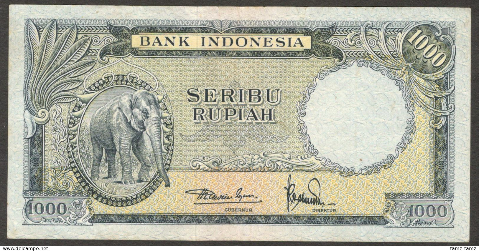 Indonesia 1000 1,000 Rupiah Elephant 2 Letter P-53 1952 VF Crisp No Hole - Indonesien