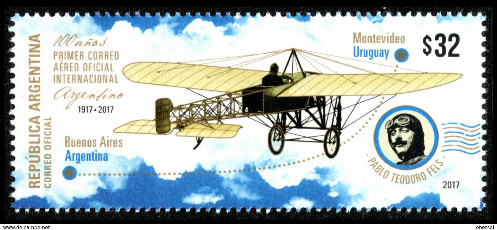 Argentina 2017 First Postal Flight Between Buenos Aires And Montevideo MNH Stamp - Ongebruikt