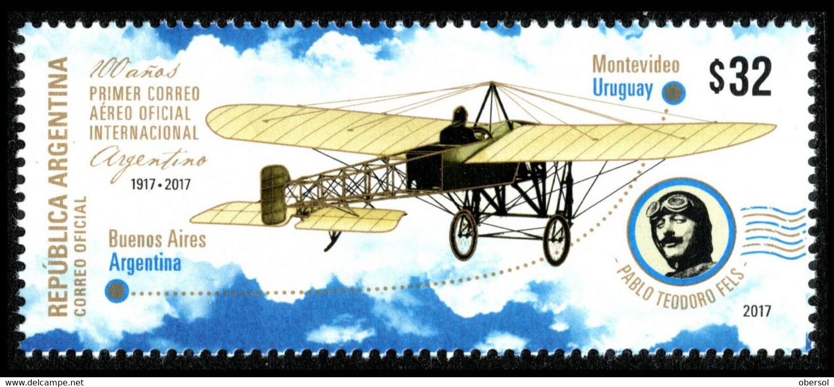 Argentina 2017 First Postal Flight Between Buenos Aires And Montevideo MNH Stamp - Nuevos