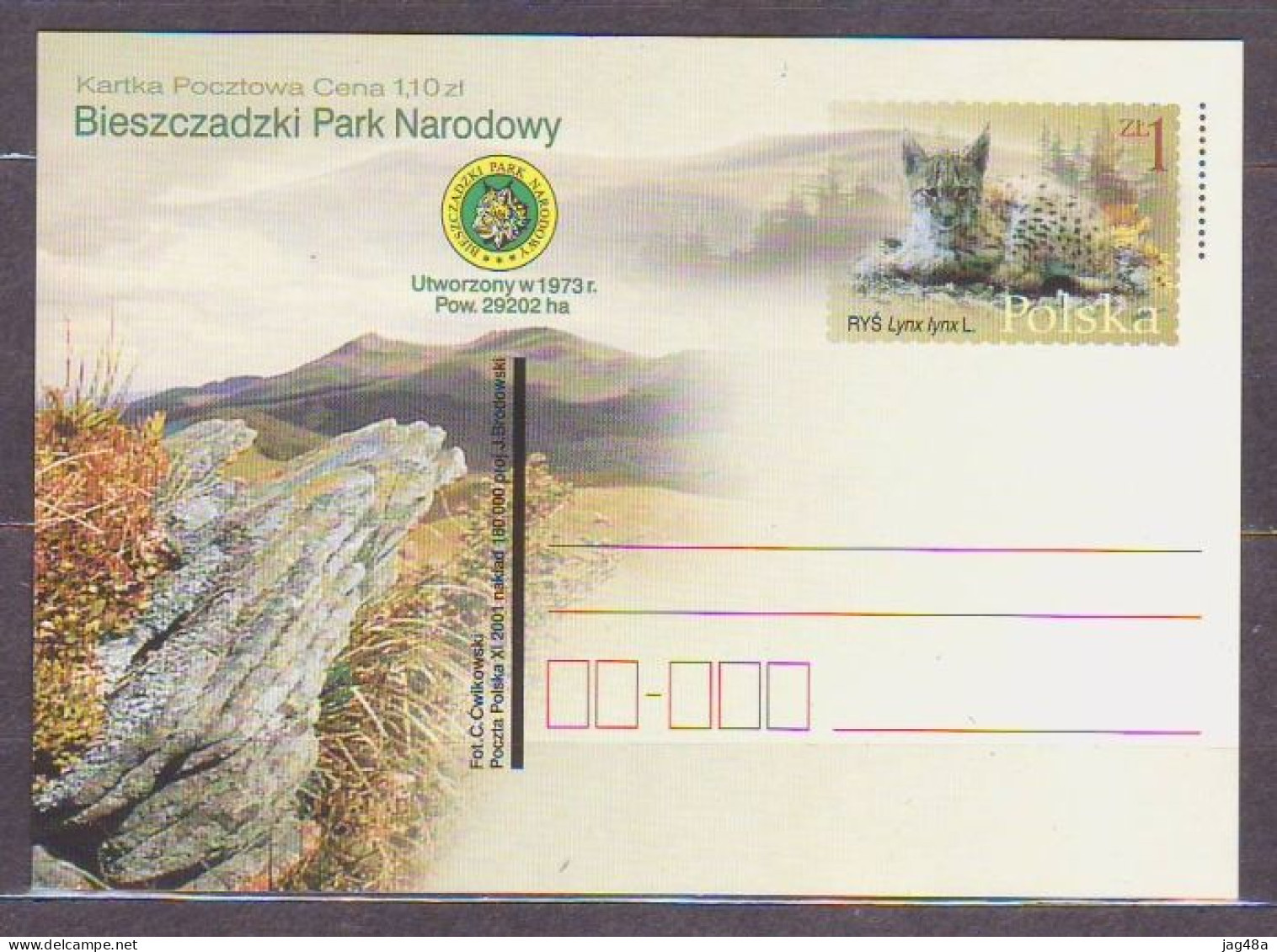 POLAND. 2001/Bieszczadzki Park Narodowy - Eurasian Lynx - PostCard/unused. - Nuovi