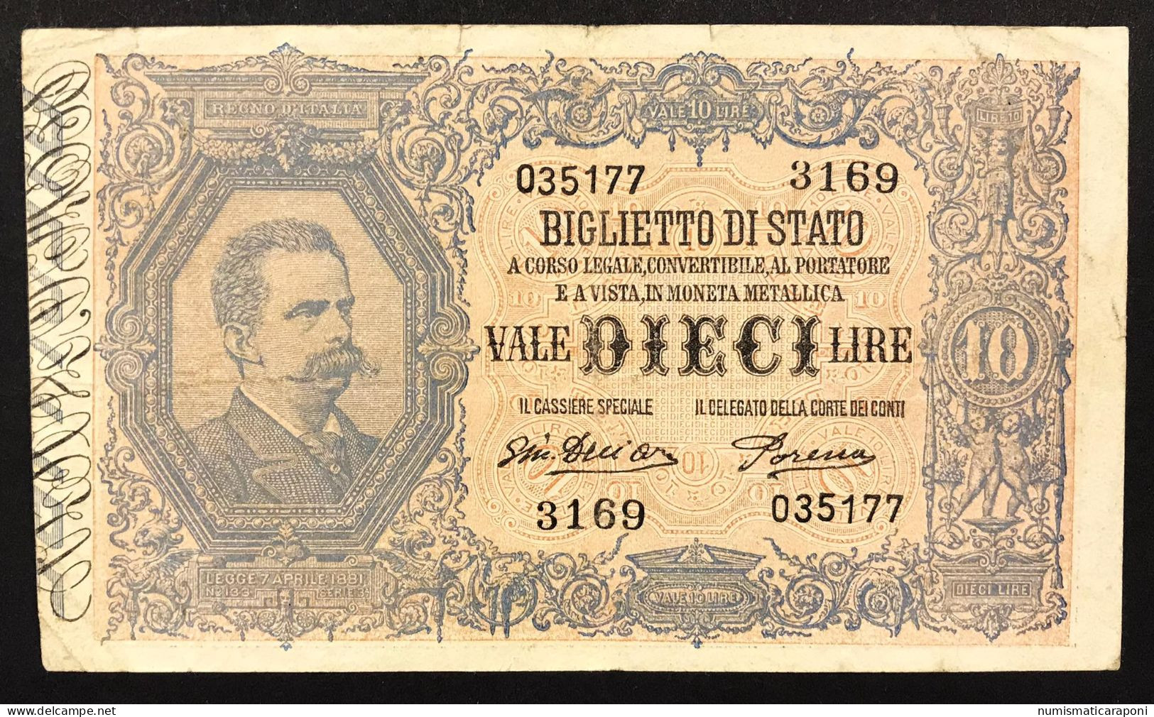 10 LIRE VITTORIO EMANUELE III° EFFIGE UMBERTO I° 29 07 1918 RARA  Q.bb Taglietti  LOTTO 350 - Regno D'Italia – 10 Lire