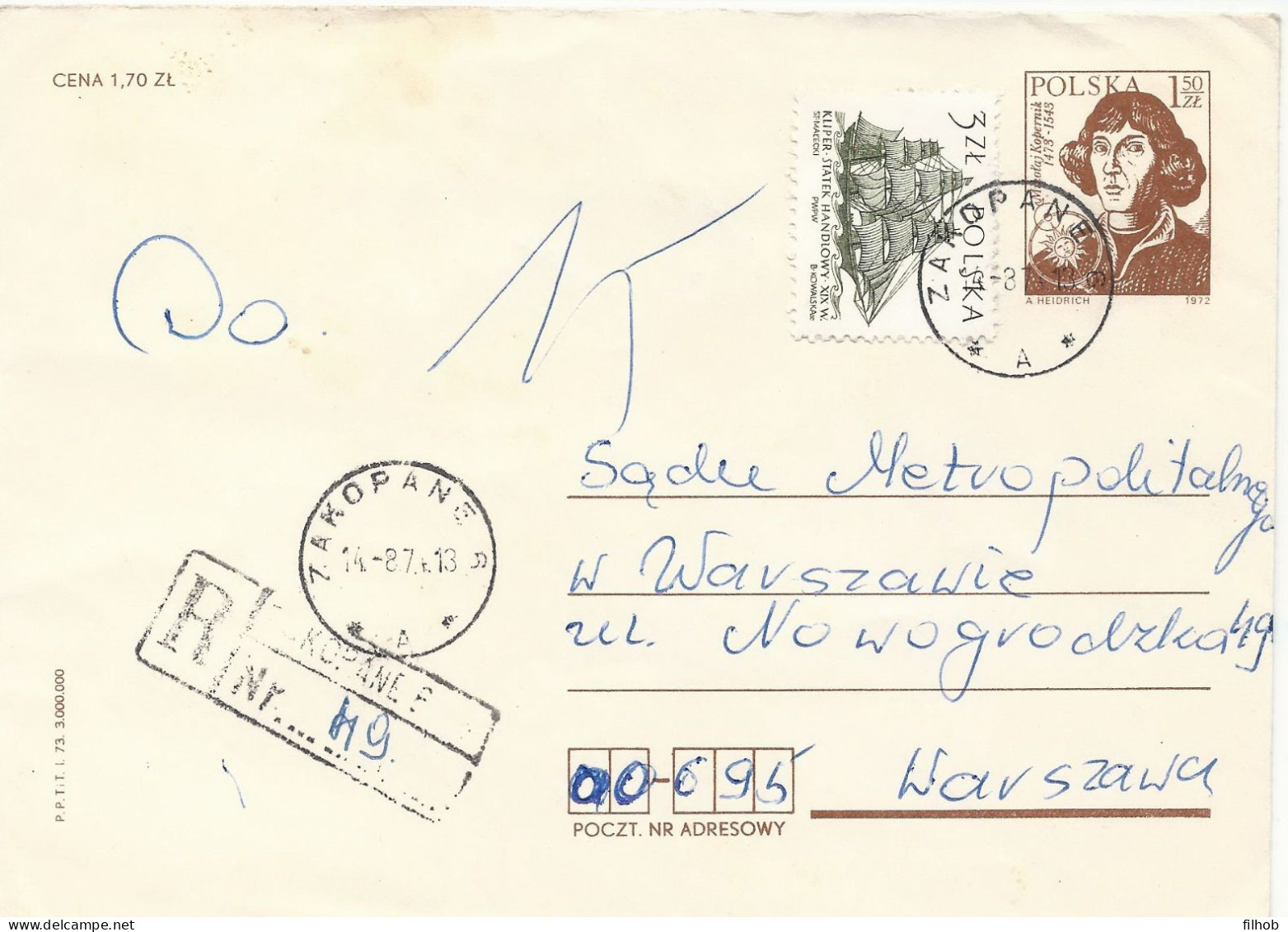 Poland Envelope Used Ck 56 S.73.I.08: Copernicus M.Kopernik (postal Circulation Zakopane) - Stamped Stationery