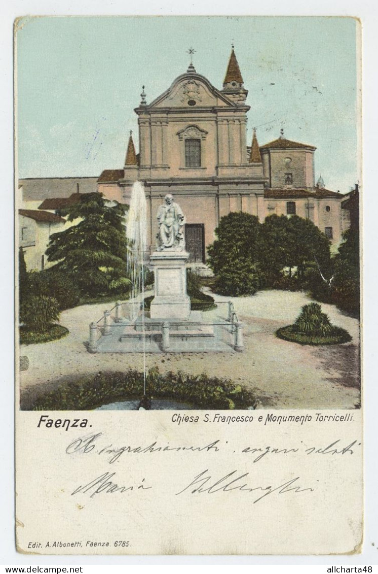 D8034] FAENZA Ravenna CHIESA DI SAN FRANCESCO E MONUMENTO A TORRICELLI Retro Indiviso Viaggiata 1903 - Faenza