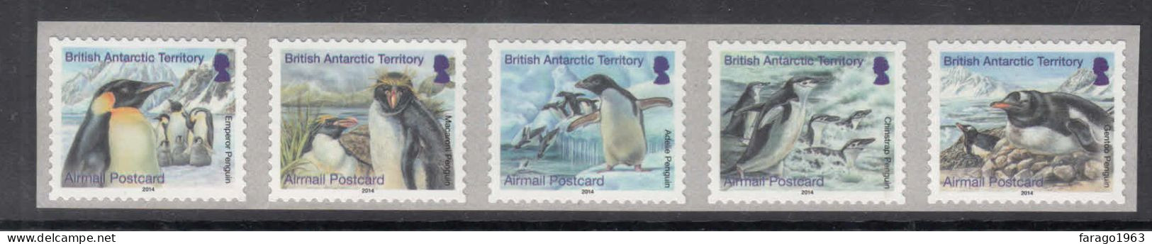 2014 British Antarctic Territory Penguins Airmail Complete Strip Of 5 MNH - Nuevos