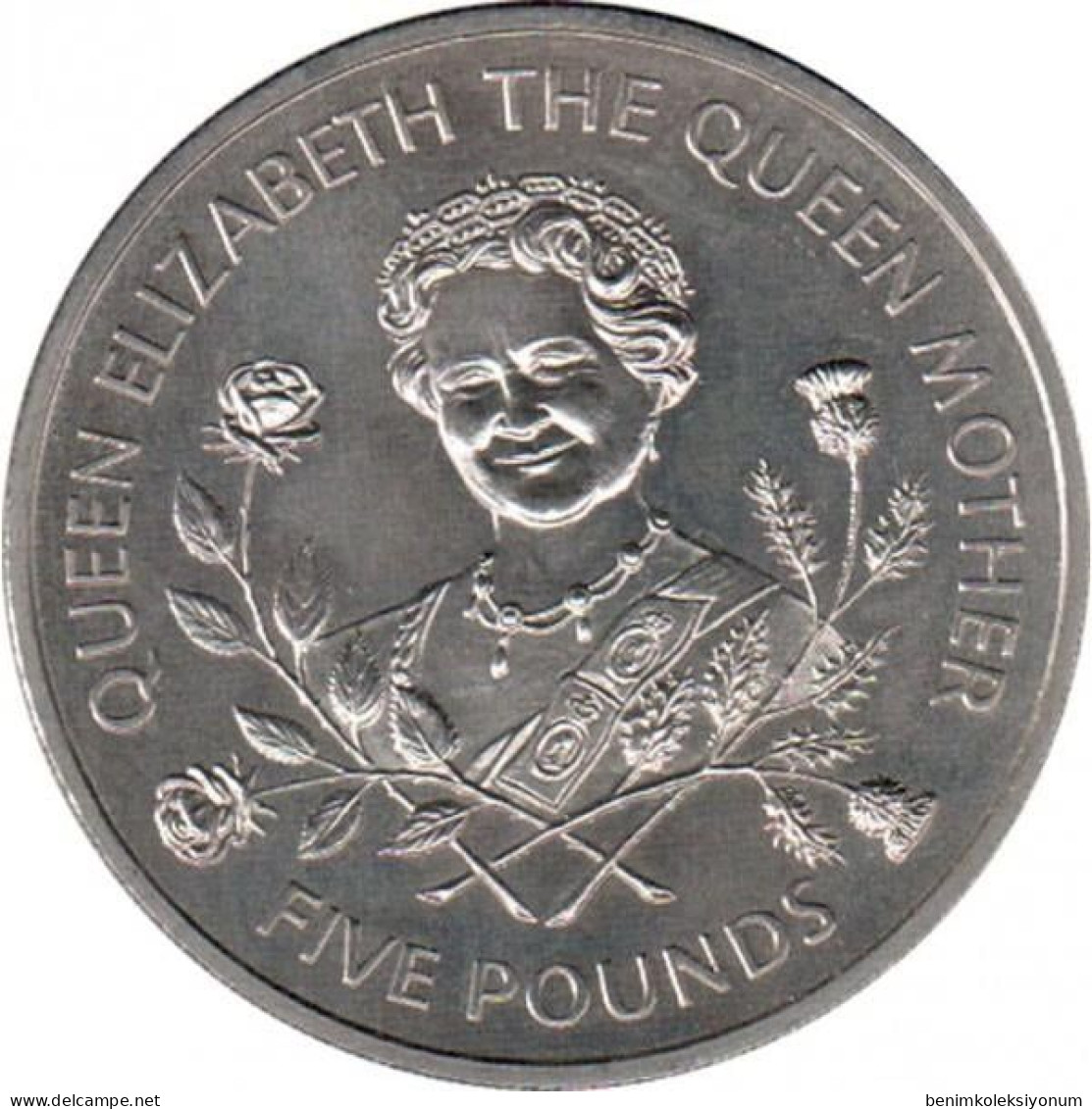 Guernsey 5 Pounds, 1995 UNC RARE Commemorative 95th Anniversary - Birth Of Queen Mother - Guernsey
