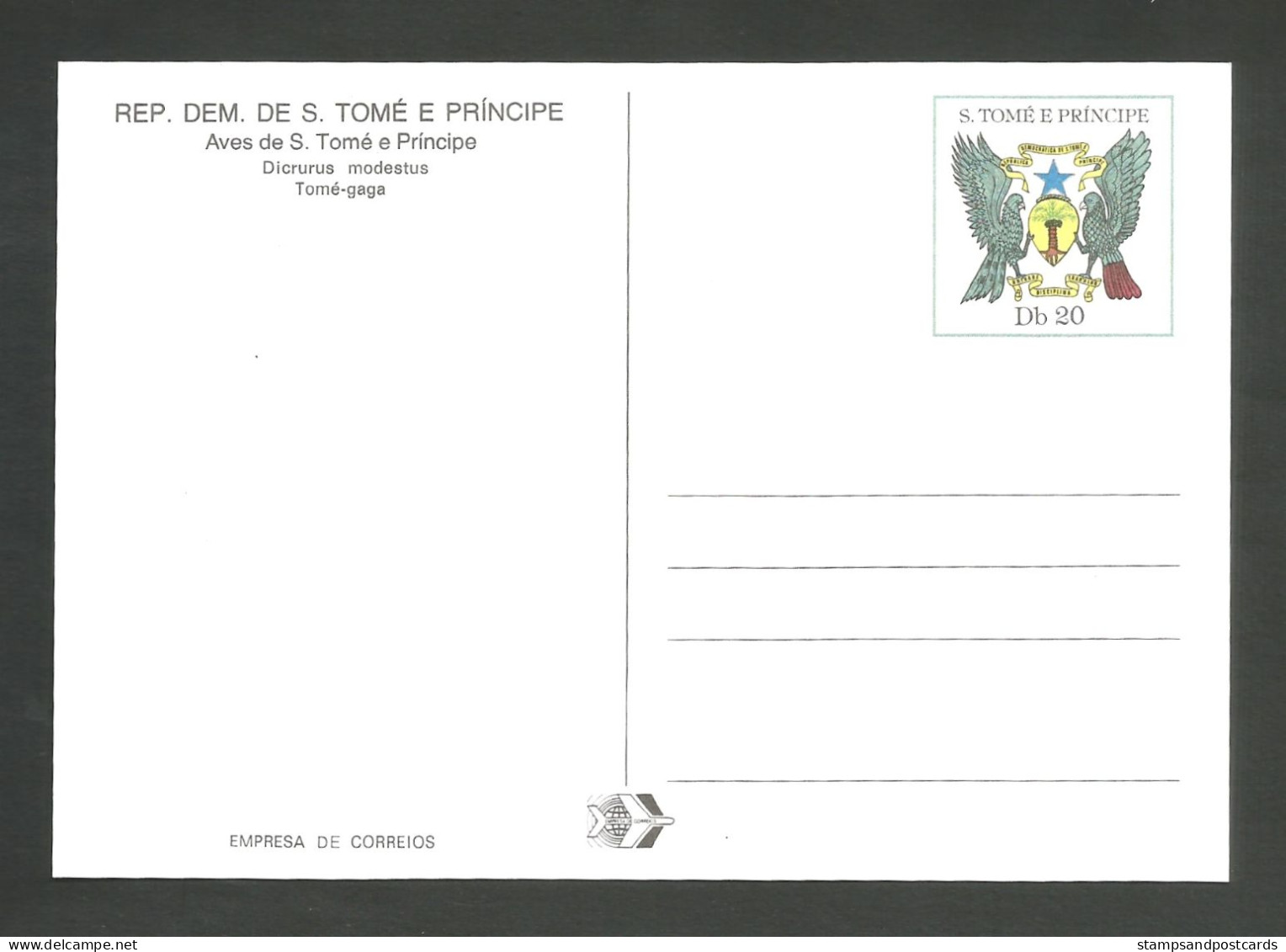 Oiseau Dicrurus Modestus Carte Entier Postal Sao Tome Et Principe 1983 Bird Postal Stationery St Thomas And Principe - Pájaros Cantores (Passeri)