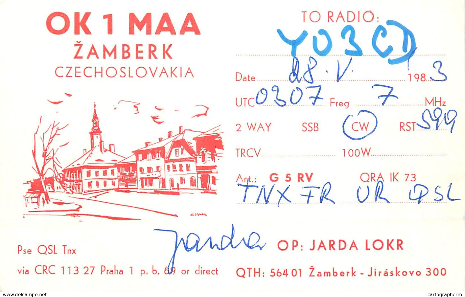 QSL Card Czechoslovakia Radio Amateur Station OK1MAA Y03CD - Amateurfunk