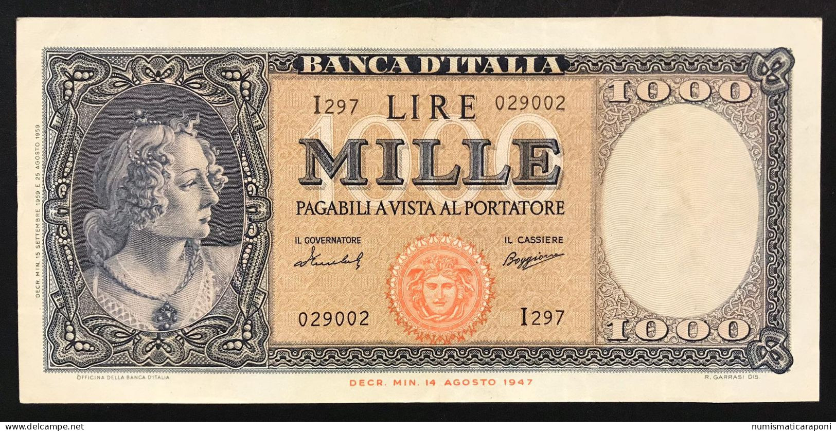 1000 Lire Medusa 15 09 1959 Bb   LOTTO 352 - Collezioni