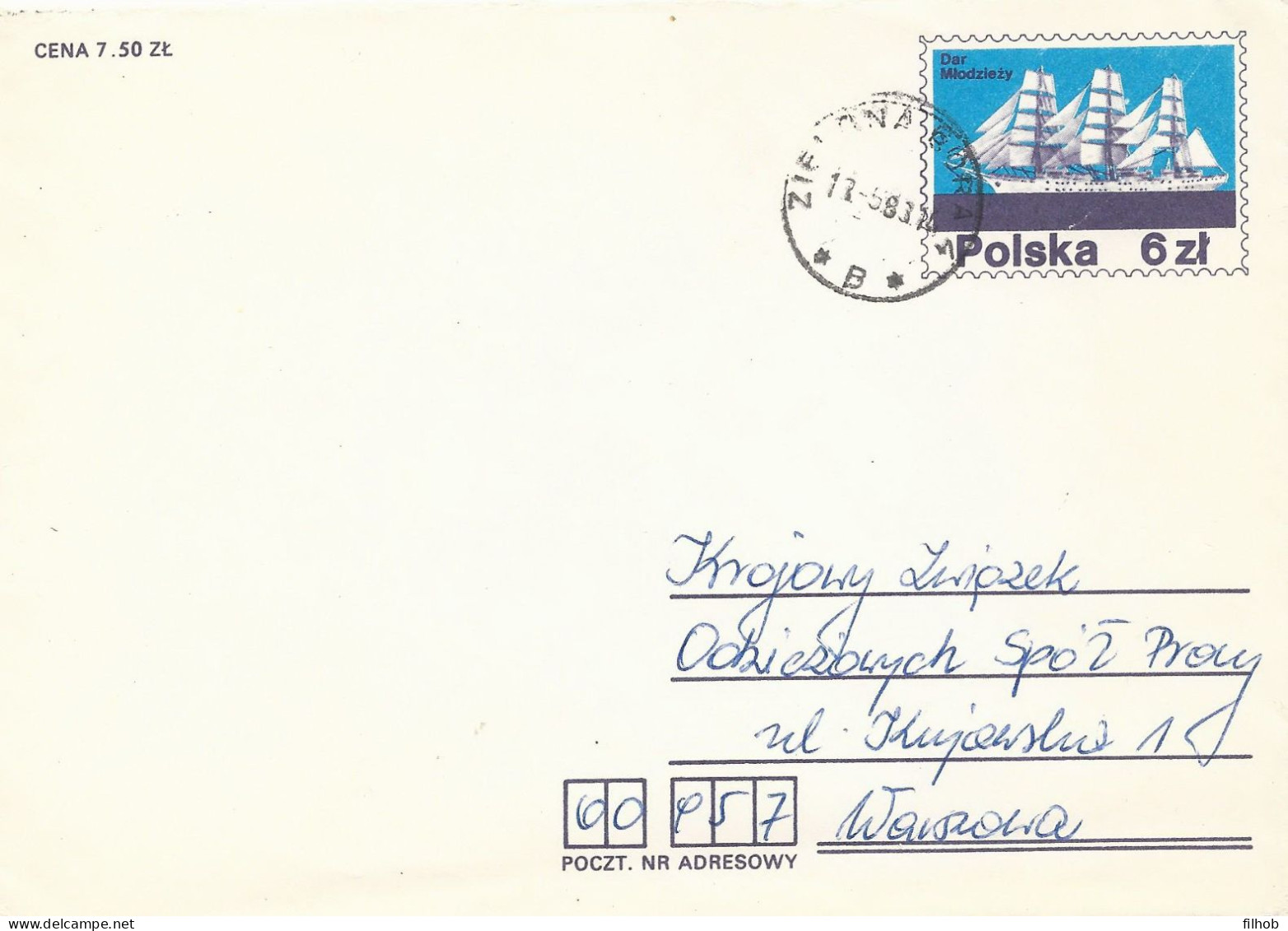 Poland Envelope Used Ck 69.06: Dar Mlodziezy Yacht (postal Circulation Zielona Gora) - Stamped Stationery