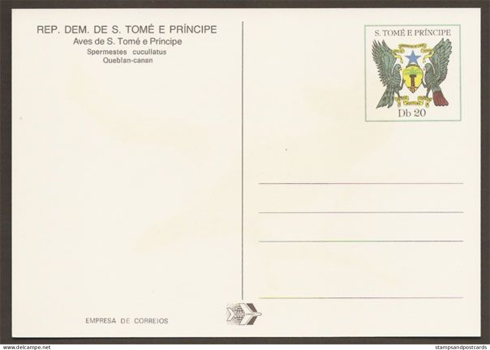 Oiseau Spermestes Cucullatus Carte Entier Postal Sao Tome Et Principe 1983 Bird Postal Stationery St Thomas Principe - Pájaros Cantores (Passeri)