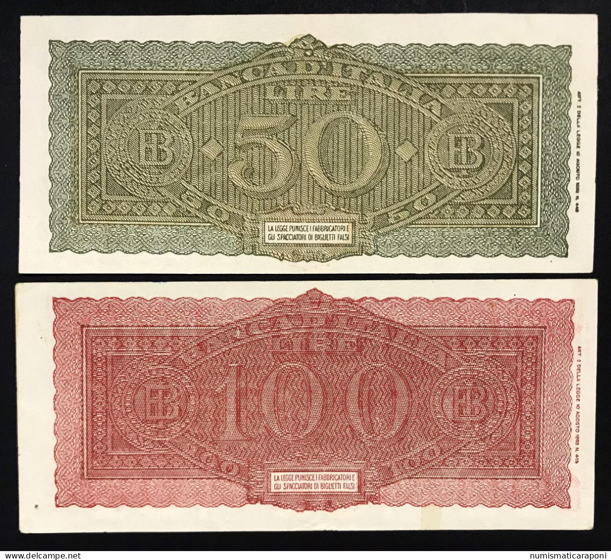 50 +100 Lire Luogotenenza Italia Turita  10 12 1944 Spl+ Bb Taglietto Ricongiunto LOTTO 353 - 100 Lire