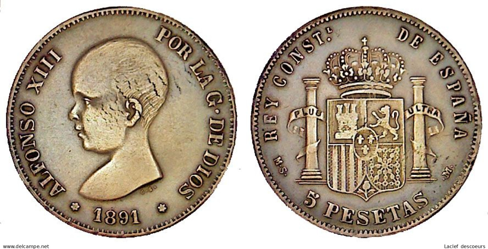 5 Pesetas Alphonso XIII 1891. Espagne. - Sammlungen