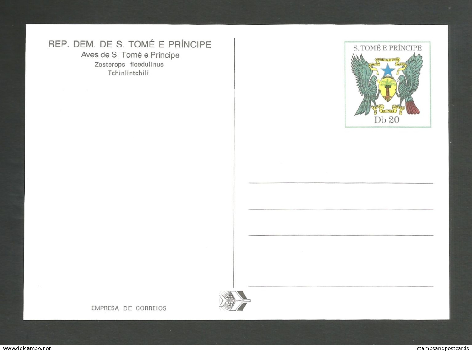 Oiseau Zosterops Ficedulinus Entier Postal Sao Tome Et Principe 1983 White-eye Bird Stationery St Thomas & Principe - Zangvogels