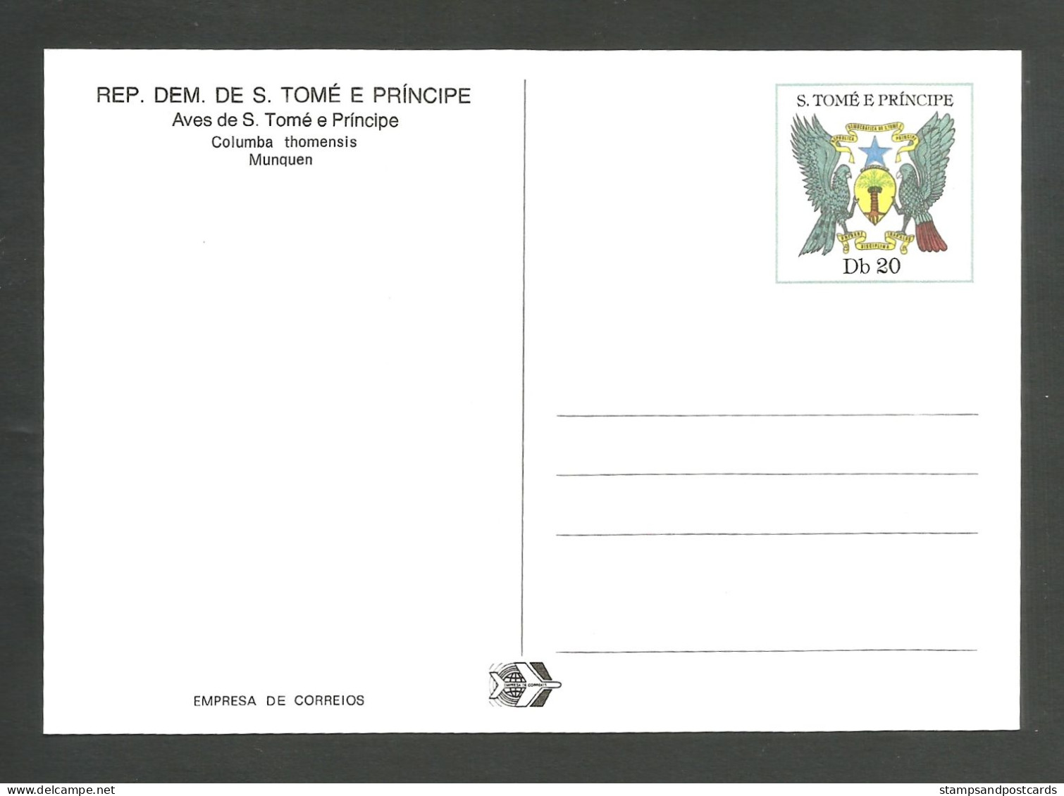 Oiseau Columba Thomensis Pigeon Entier Postal Sao Tome Et Principe 1983 Dove Bird Stationery St Thomas & Principe - Palomas, Tórtolas