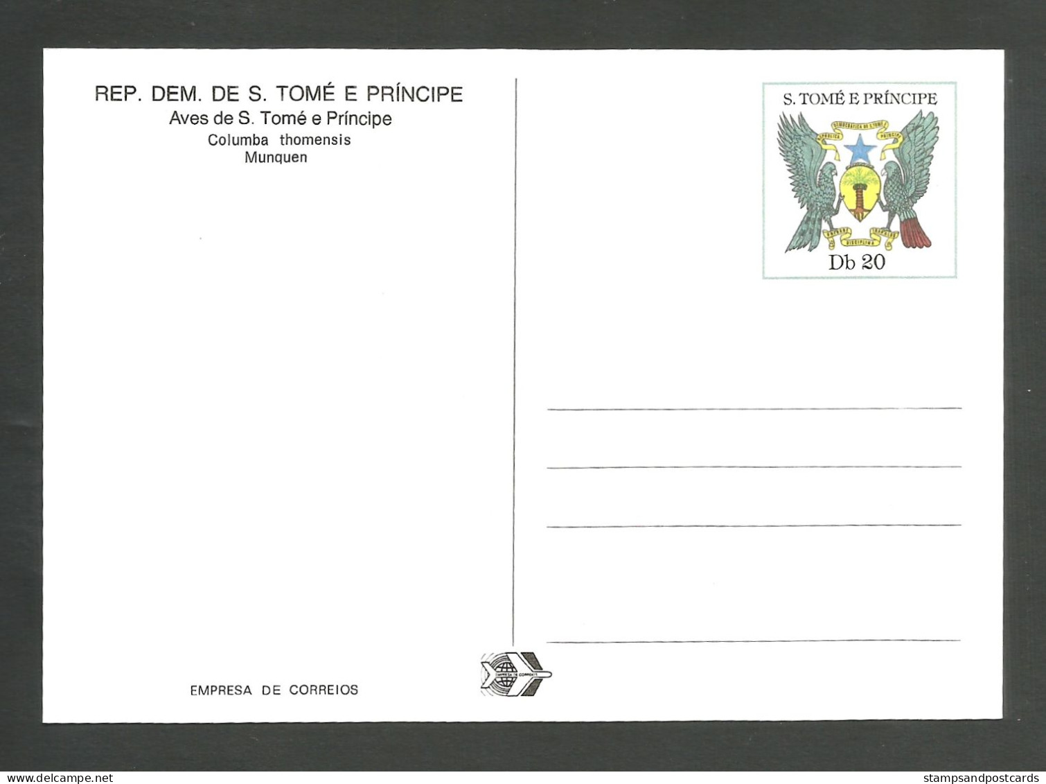 Oiseau Columba Thomensis Pigeon Entier Postal Sao Tome Et Principe 1983 Dove Bird Stationery St Thomas & Principe - Tauben & Flughühner