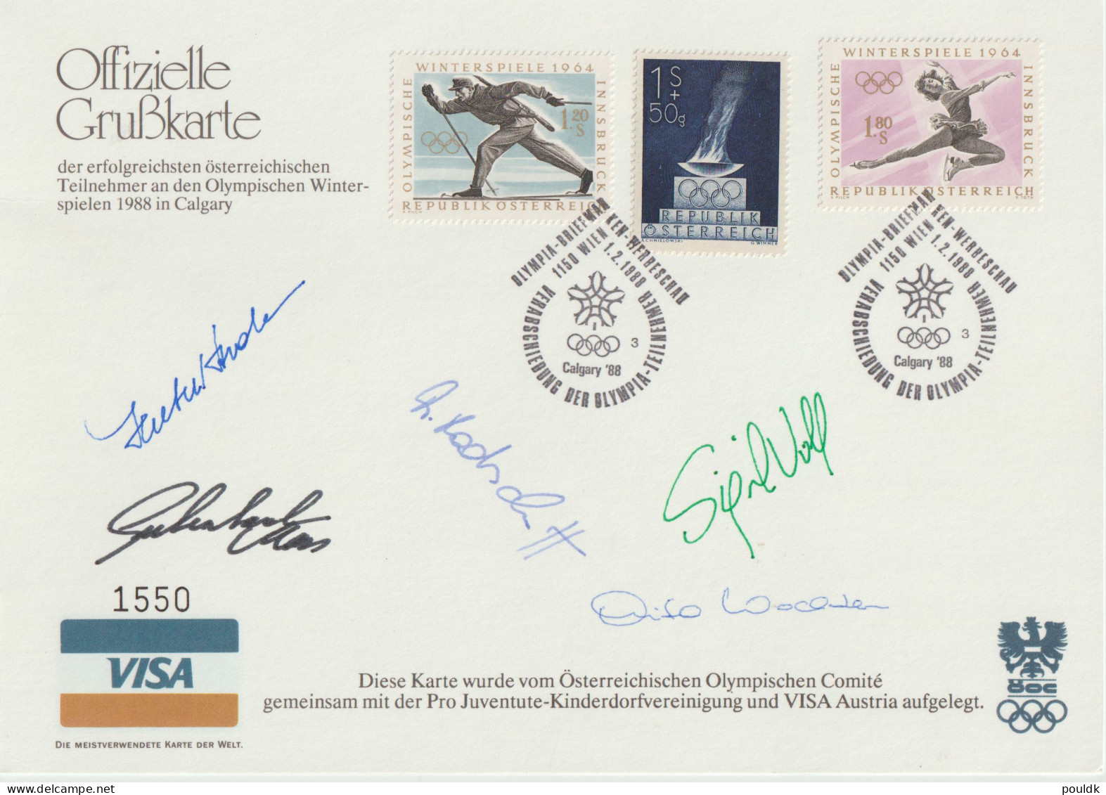 Austria 1988 Olympic Winter Games Calgary Autograph Card Austrian Medal Winners. Postal Weight Approx  - Hiver 1988: Calgary