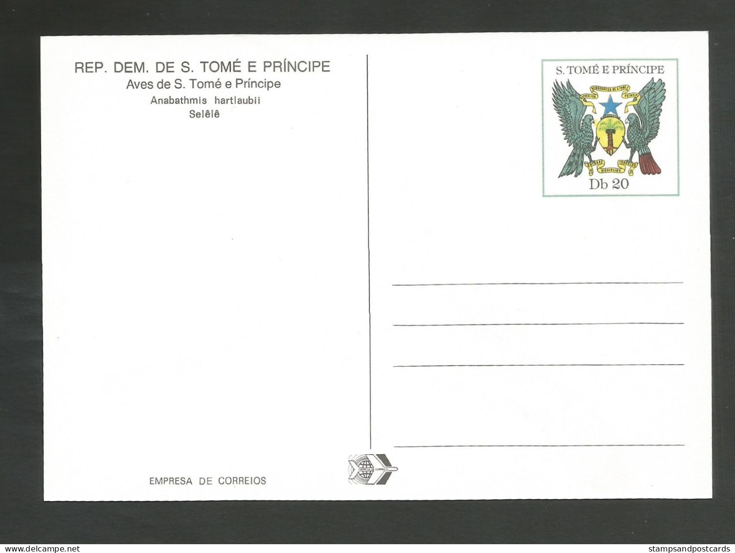 Oiseau Souimanga De Hartlaub Entier Postal Sao Tome Et Principe Sunbird 1983 Bird Stationery St Thomas & Principe - Pájaros Cantores (Passeri)