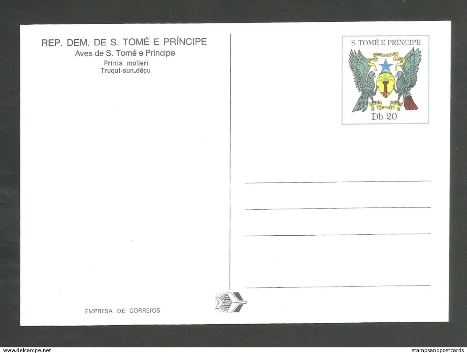 Oiseau Prinia Molleri Carte Entier Postal Sao Tome Et Principe 1983 Bird Postal Stationery St Thomas And Principe - Zangvogels