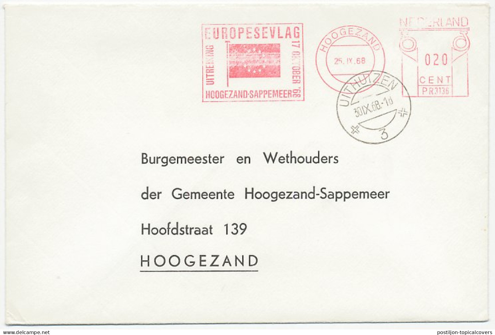 Meter Cover Netherlands 1968 Issue European Flag - EU-Organe
