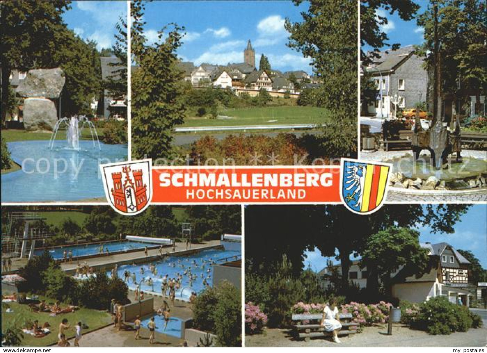 72254777 Schmallenberg Ortsansicht Mit Kirche Springbrunnen Park Freibad Schmall - Schmallenberg