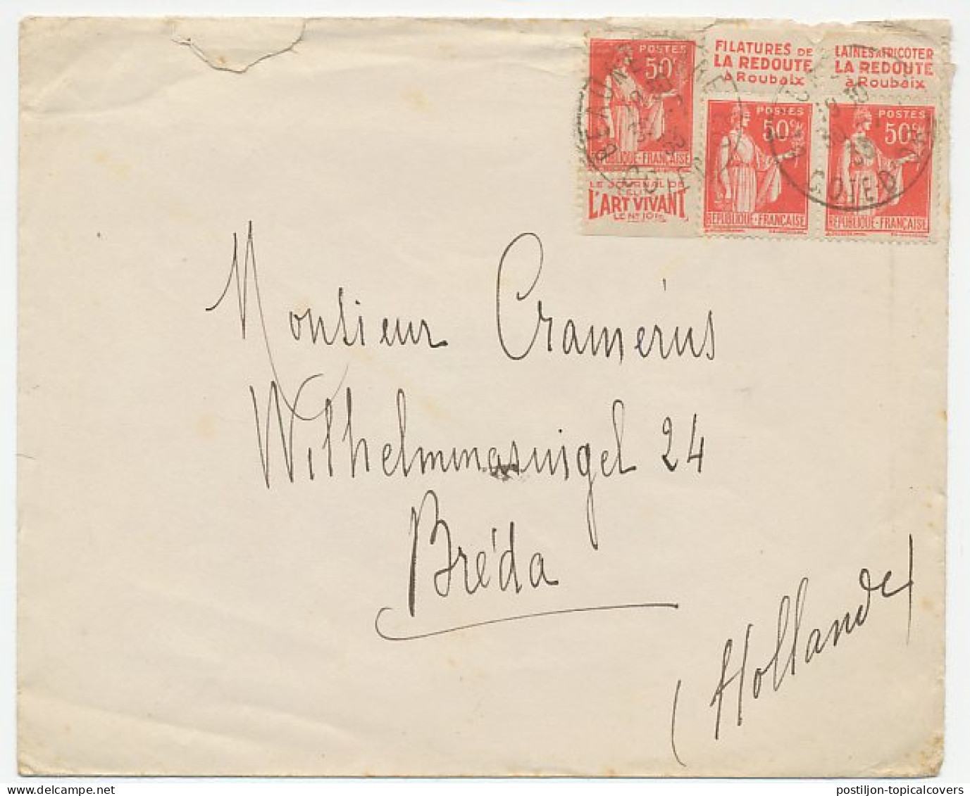 Cover / Stamps France 1932 Advertising - Spinning Mills - Wool Knitting - Art - Textiel