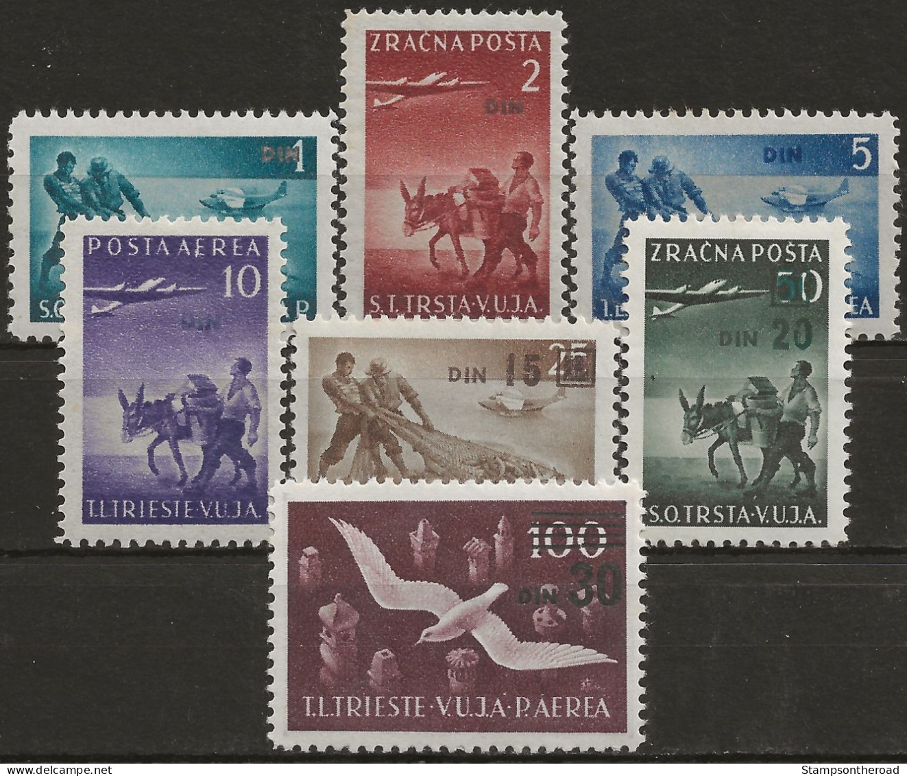 TZBA10-16L - 1949 Trieste Zona B, Sass. Nr. 10/16 Posta Aerea, Serie Cpl. Di 7 Francobolli Nuovi Con Linguella */ - Poste Aérienne