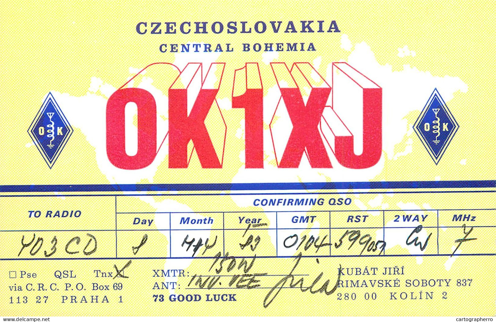 QSL Card Czechoslovakia Radio Amateur Station OK1XJ Y03CD - Radio Amateur