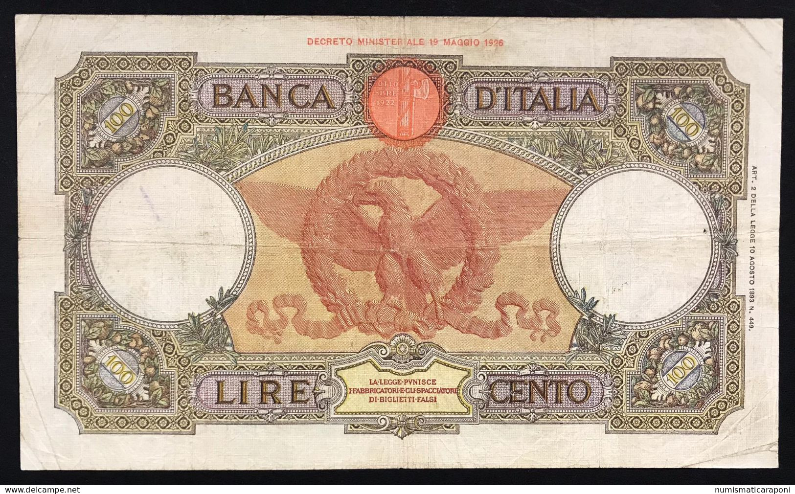 100 Lire Roma Guerriera Fascio Roma 13 03 1937 Scritta Q.bb   LOTTO 456 - 100 Lire