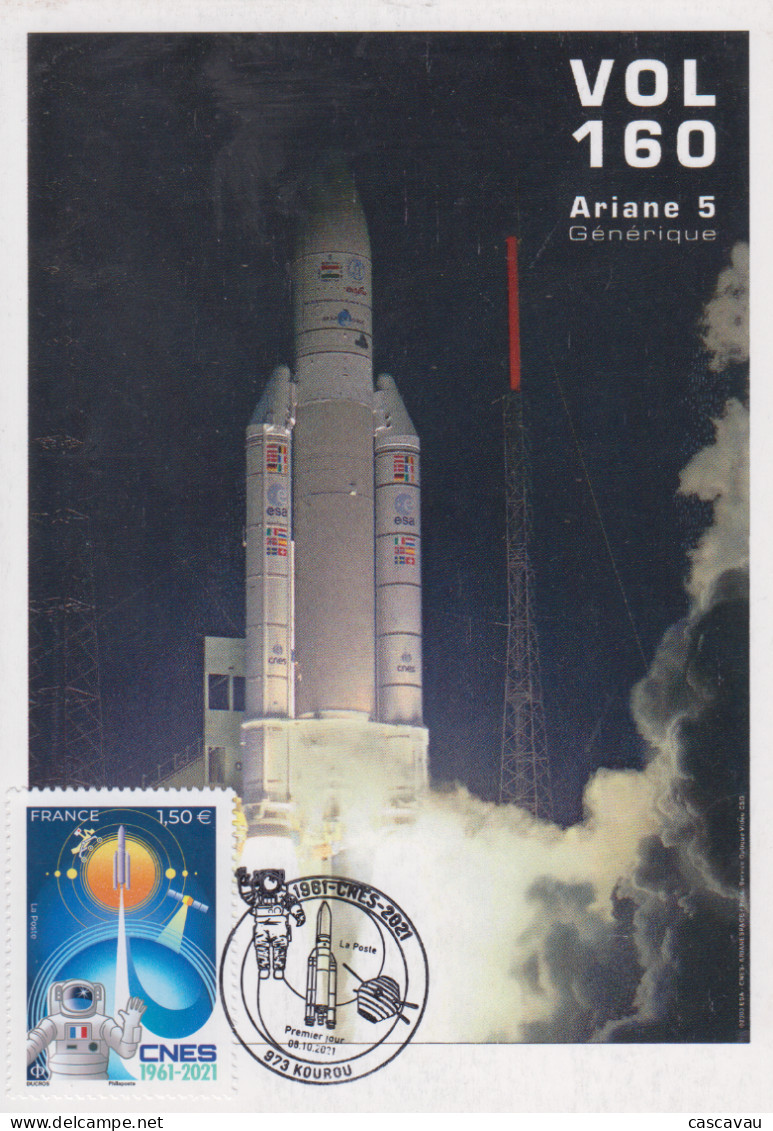 Carte   Maximum   1er   Jour     FRANCE     Cinquantenaire   Du   CNES    KOUROU   2021 - 2020-…