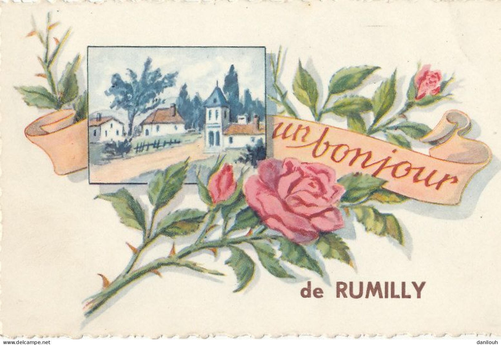 74 // RUMILLY   Un Bonjour   Illustration  / Fleur / Rose - Rumilly