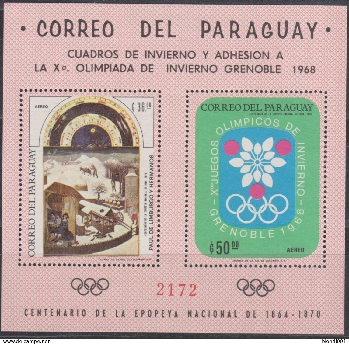 Olympics 1968 - History - PARAGUAY - S/S MNH - Winter 1968: Grenoble