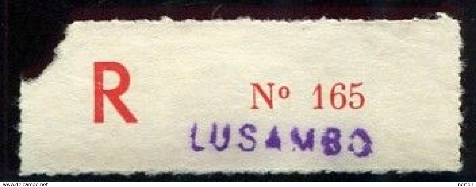 Congo Lusambo Etiquette De Recommandé Type 2Ad/R/M (petite Griffe Majuscule Violette) Dent. 6 1/4 - Lettres & Documents