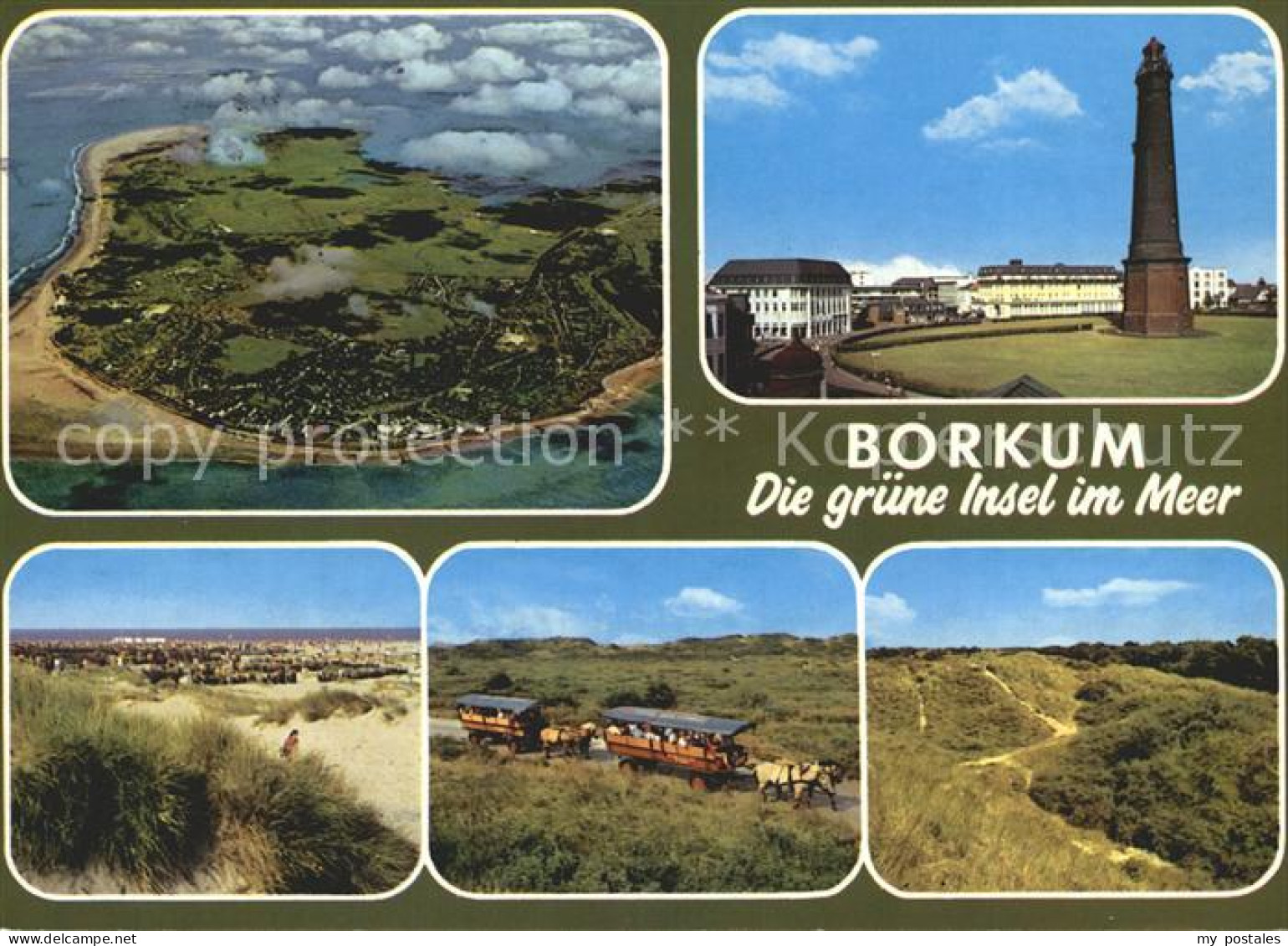 72253711 Borkum Nordseebad Fliegeaufnahme Leuchtturm Pferde Planwagen Duenen Lan - Borkum