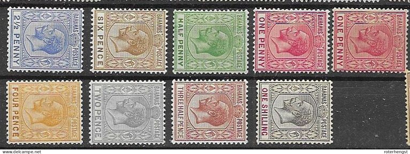 Bahamas Mlh* 1922 Over 25 Euros Script Wtm (1 Sh With Vertical Crease) 4d 2d 1d Are Mnh ** - 1859-1963 Crown Colony