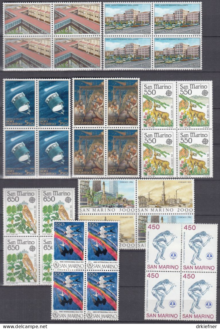 SAN MARINO  1335-1344, 1348-1353, 4erBlock, Postfrisch **, Aus Jahrgang 1986 - Nuovi