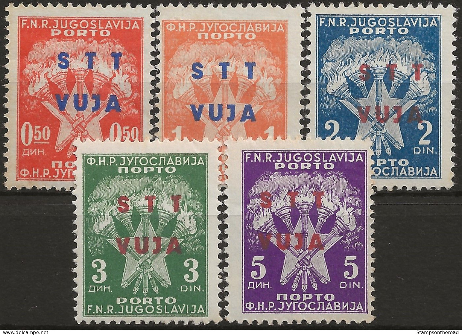 TZBS1-5L - 1949 Trieste Zona B, Sass. Nr. 1/5, Serie Cpl. Di 5 Francobolli Nuoci Con Traccia Di Linguella */ - Postage Due