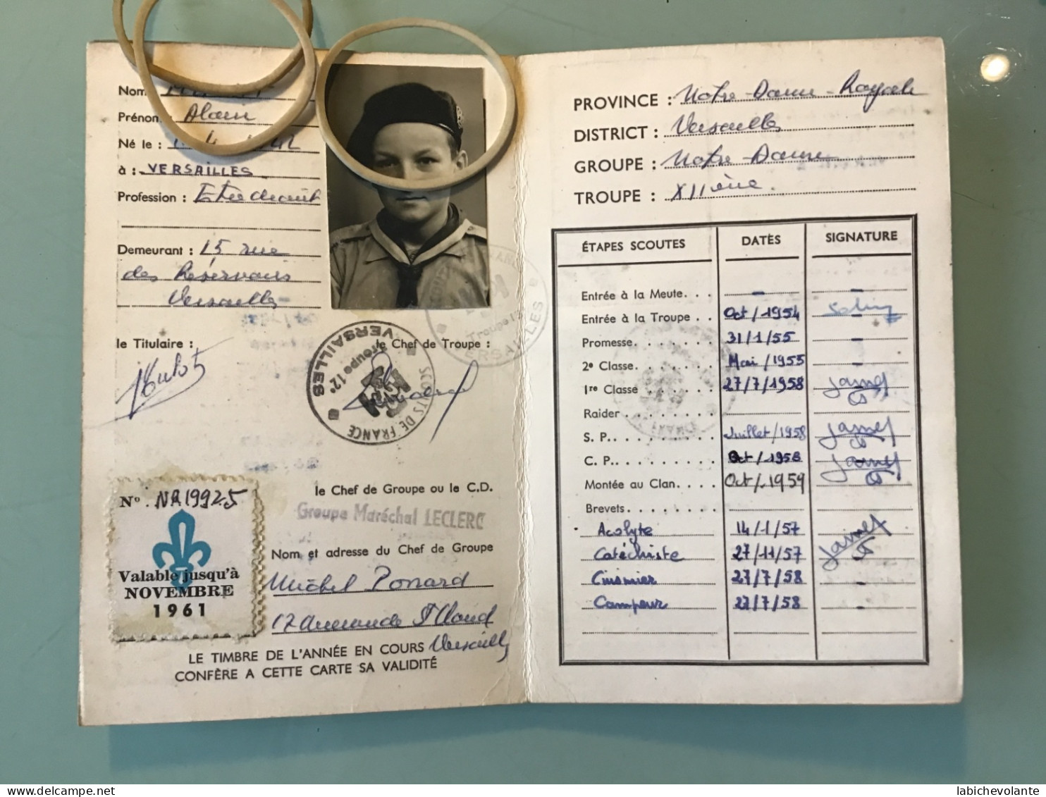Carte De Scoutisme Français - District De Versailles. 1954 - Pfadfinder-Bewegung