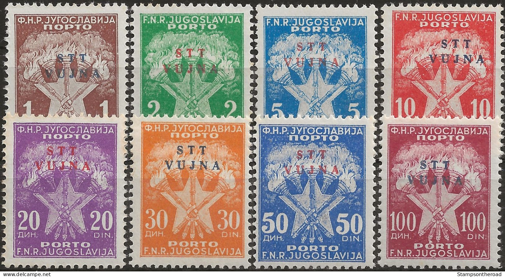 TZBS11-18L - 1952 Trieste Zona B, Sass. Nr. 11/18, Serie Cpl. Di 8 Francobolli Nuoci Con Traccia Di Linguella */ - Segnatasse