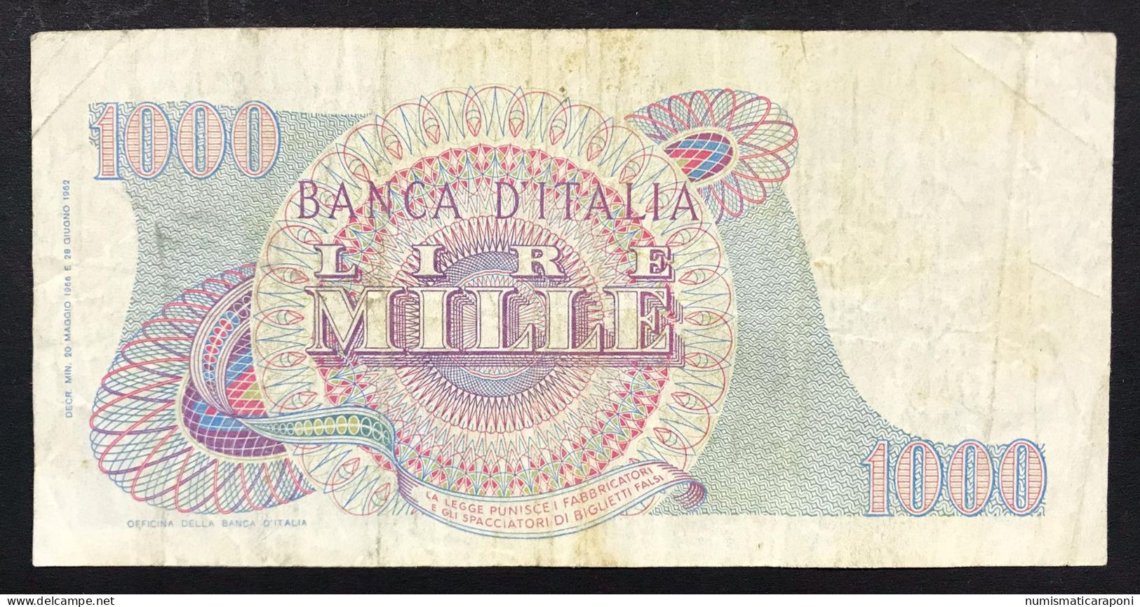 1000 LIRE Italia Verdi I° Tipo 20 05 1966 Serie Sostitutiva X12 R2 RR Mb+ Naturale  LOTTO 454 - 1000 Lire