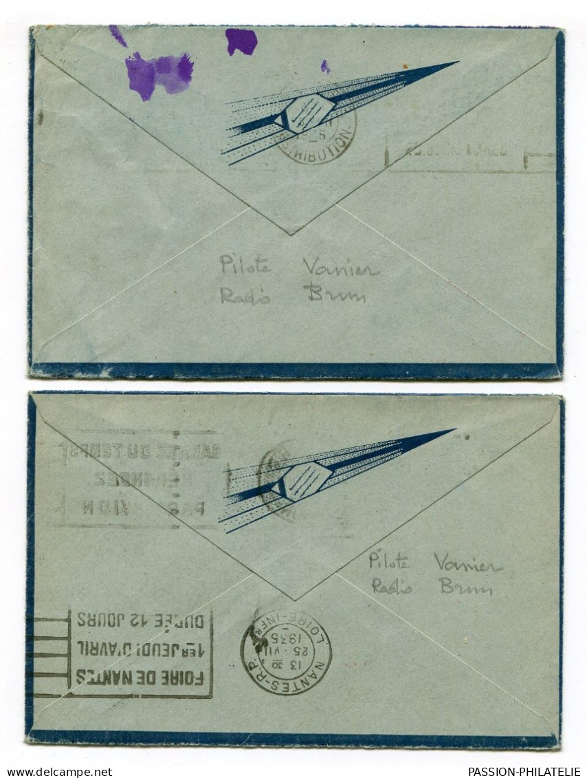 2 LETTRES VOL INAUGURAL LIGNE AIR BLEU PARIS - NANTES ALLER-RETOUR 25.07.1935 TB - First Flight Covers