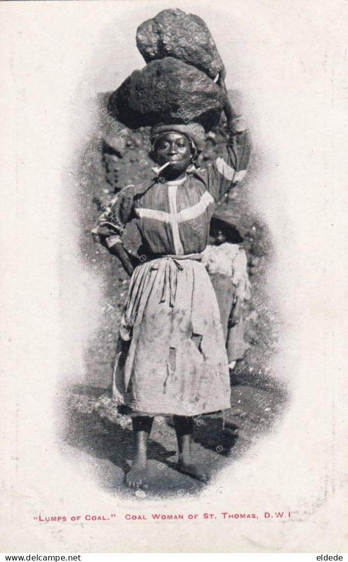 St Thomas Danish West Indies Coal Woman  Slavery Slave Carrying Coal . Femme Transport Charbon . Esclavage - Andere & Zonder Classificatie