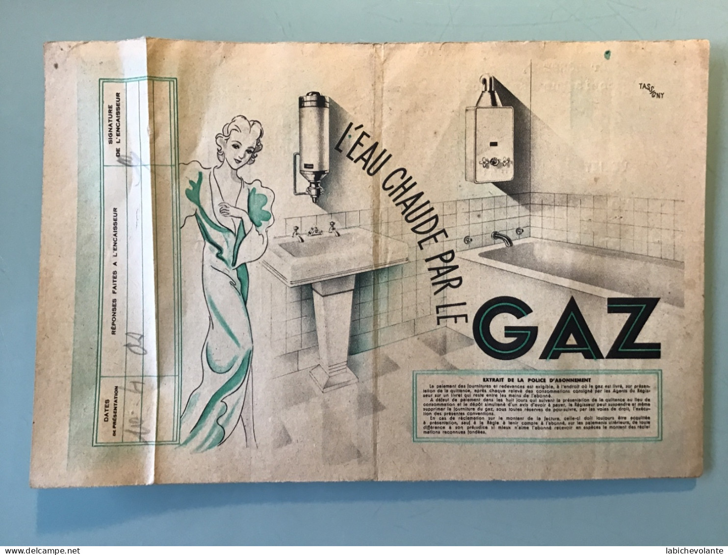 Publicité L’Eau Chaude Par Le Gaz.1941 - 22 X 14,5 Cm. - Pubblicitari