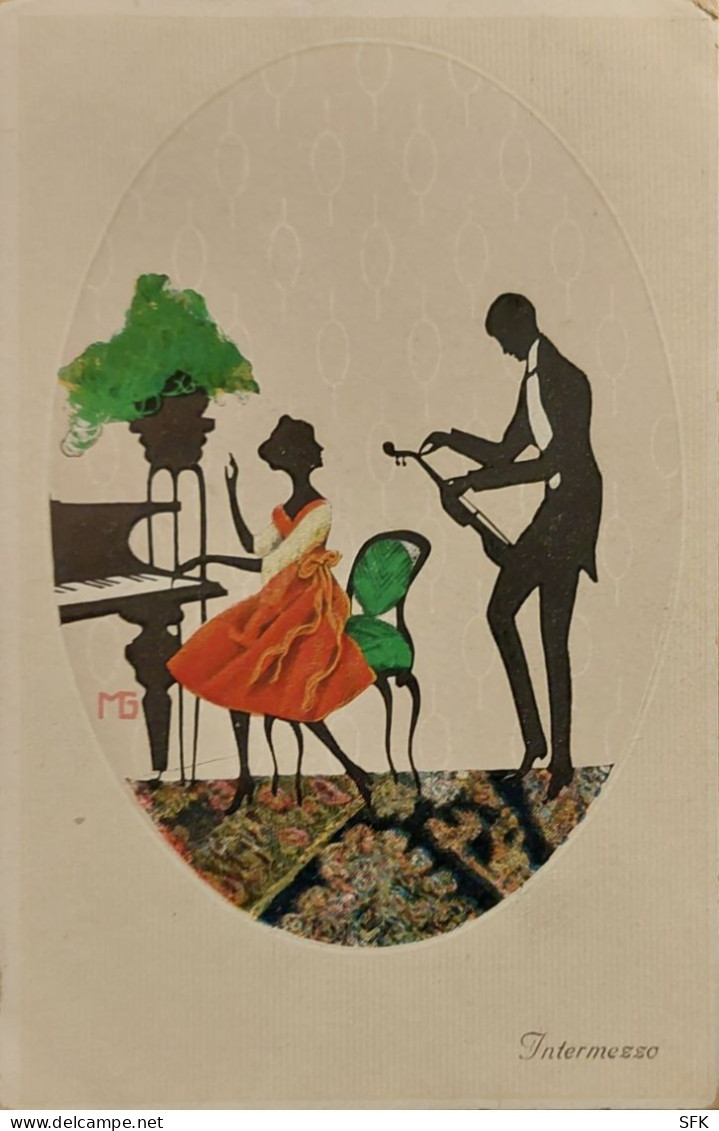 Silhouette Couple With Piano Vintage I- VF 536 - Silhouettes