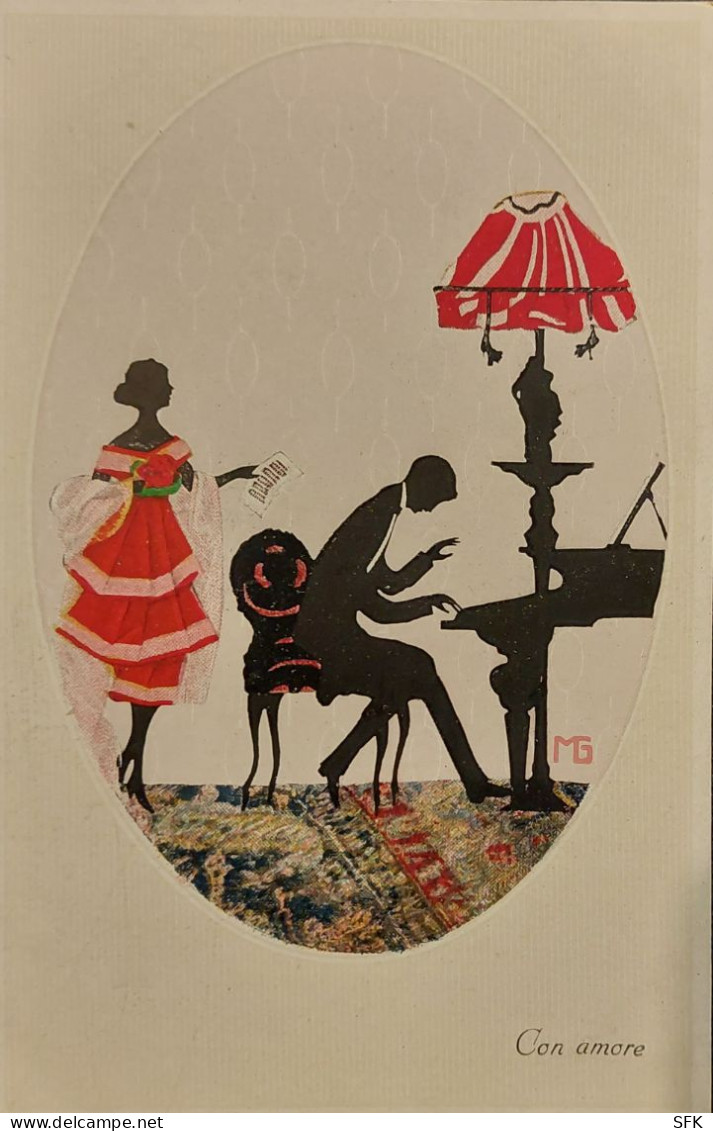 Silhouette Couple With Piano Vintage I- VF 537 - Silhouettes