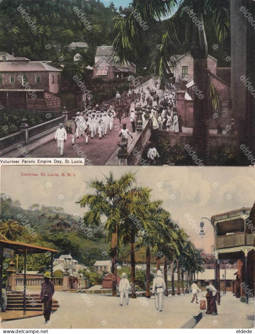 2 Cards Castries St Lucia Volunteer Parade Empire Day Band Sent Curaçao Via Trinidad - Saint Lucia