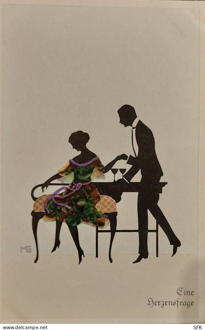 Silhouette Couple At The Table Vintage I- VF 539 - Scherenschnitt - Silhouette