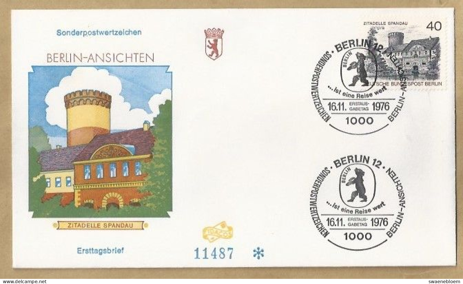 DE.- ERSTTAGSBRIEF. BERLIN ANSICHTEN. ZITADELLA SPANDAU. SONDERPOSTWERTZEICHEN. ERSTAUSGABE 16.11.1976. BERLIN 12. FDC. - 1971-1980